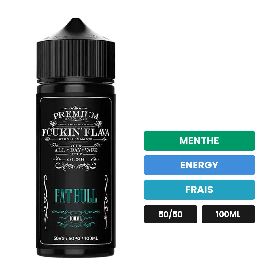 E-liquide Fatbull Fcukin Flava de Fcukin'Flava, 100 ml, saveurs menthe, energy et frais, sans nicotine — prêt à booster de.