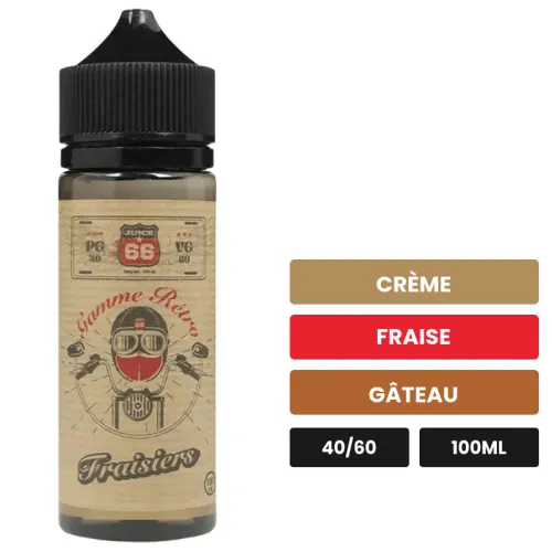 E-liquide Fraisiers Retro de Juice 66, 100 ml, saveurs crème, fraise et gâteau, sans nicotine — prêt à booster de nicotine.