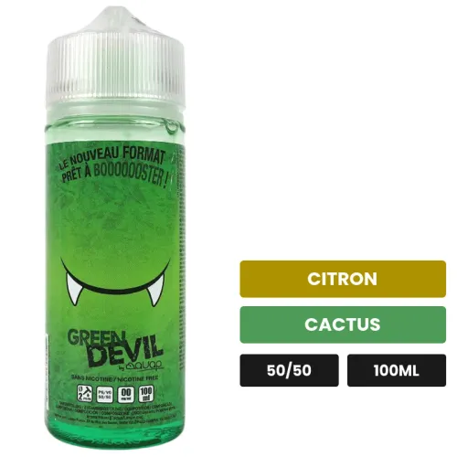 E-liquide Green Avap de Devil Original, 100 ml, saveurs citron et cactus, sans nicotine — prêt à booster de nicotine.