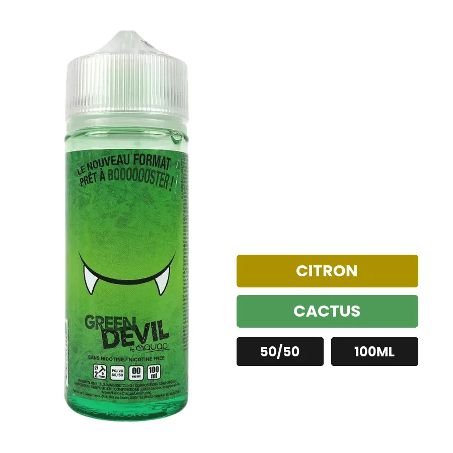 E-liquide Green Avap de Devil Original, 100 ml, saveurs citron et cactus, sans nicotine — prêt à booster de nicotine.