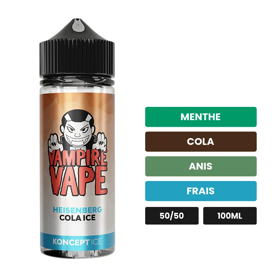 E-liquide Cola Ice de Heisenberg By Vampire Vape, 100 ml, saveurs menthe, cola, anis et 2 autres, sans nicotine — prêt à.