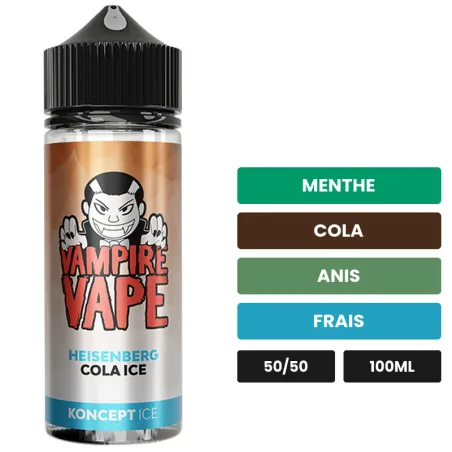 E-liquide Cola Ice de Heisenberg By Vampire Vape, 100 ml, saveurs menthe, cola, anis et 2 autres, sans nicotine — prêt à.
