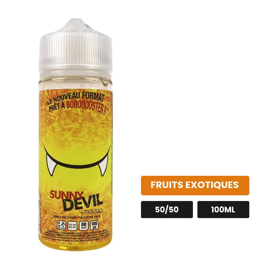 E-liquide Sunny Avap de Devil Original, 100 ml, saveur fruits exotiques, sans nicotine — prêt à booster de nicotine.