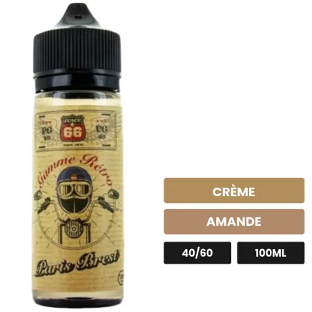 E-liquide Paris Brest Retro de Juice 66, 100 ml, saveurs crème et amande, sans nicotine — prêt à booster de nicotine.