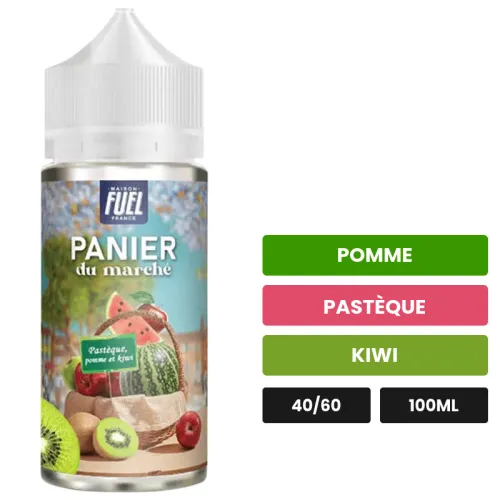 E-liquide Pastèque Pomme Et Kiwi Panier Du Marché de Maison Fuel, 100 ml, saveurs pomme, pastèque et kiwi, sans nicotine —.