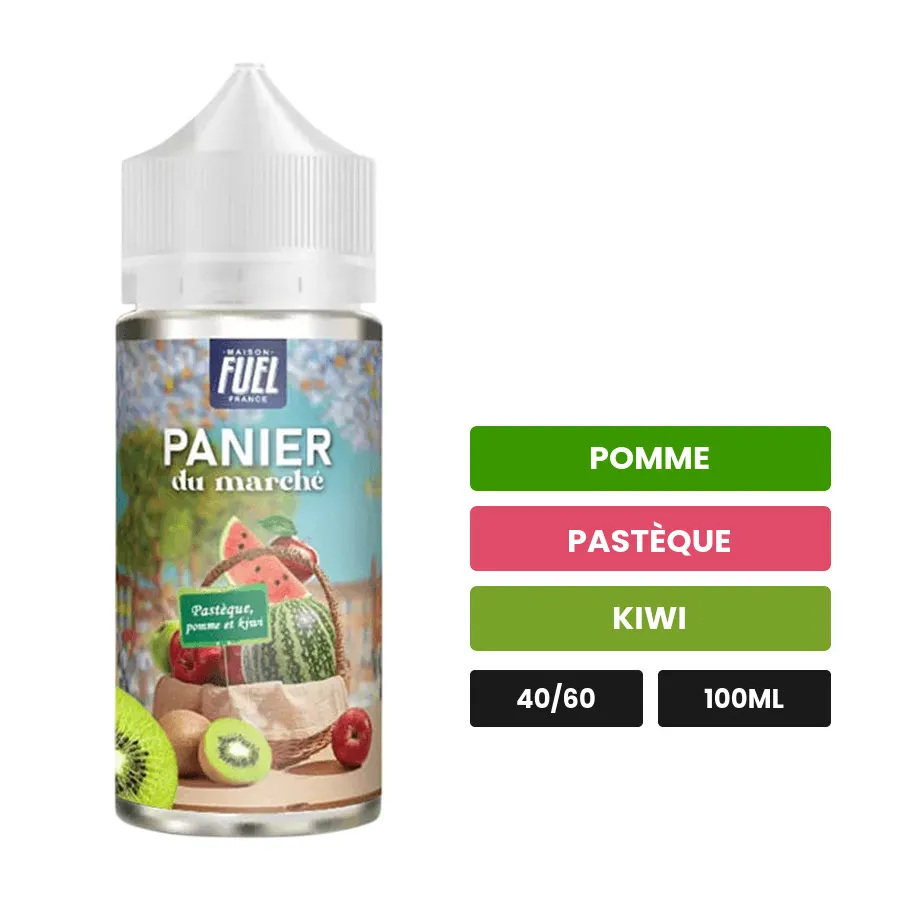 E-liquide Pastèque Pomme Et Kiwi Panier Du Marché de Maison Fuel, 100 ml, saveurs pomme, pastèque et kiwi, sans nicotine —.