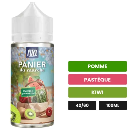 E-liquide Pastèque Pomme Et Kiwi Panier Du Marché de Maison Fuel, 100 ml, saveurs pomme, pastèque et kiwi, sans nicotine —.