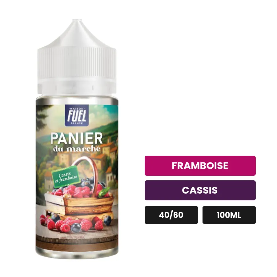 E-liquide Cassis Et Framboise Panier Du Marché de Maison Fuel, 100 ml, saveurs framboise et cassis, sans nicotine — prêt à.