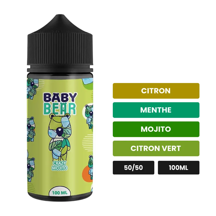 E-liquide Crazy Mojito de Biggy Bear, 100 ml, saveurs citron, menthe, mojito et 1 autre, sans nicotine — prêt à booster de.