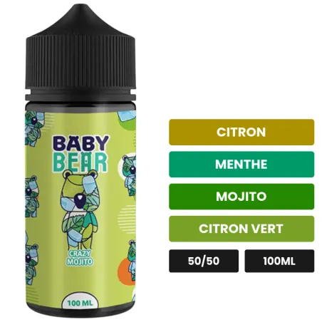 E-liquide Crazy Mojito de Biggy Bear, 100 ml, saveurs citron, menthe, mojito et 1 autre, sans nicotine — prêt à booster de.