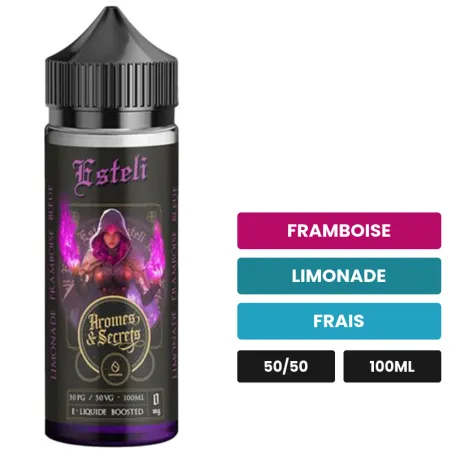 E-liquide Esteli d'Arômes & Secrets, 100 ml, saveurs framboise, limonade et frais, sans nicotine — prêt à booster de nicotine.