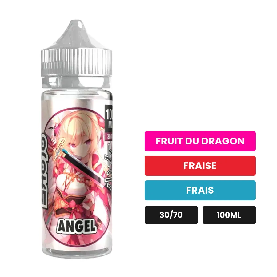 E-liquide Angel de Shojo, 100 ml, saveurs fruit du dragon, fraise et frais, sans nicotine — prêt à booster de nicotine.