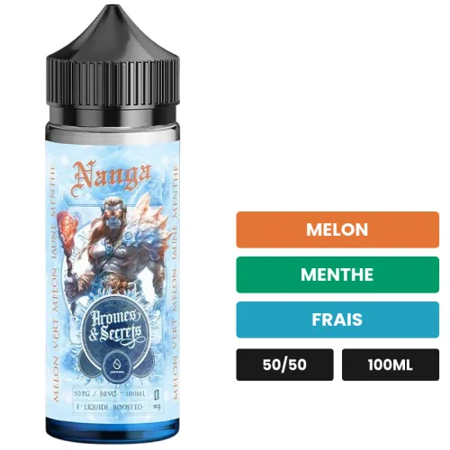 E-liquide Nanga, 100 ml, saveurs melon, menthe et frais, sans nicotine — prêt à booster de nicotine.