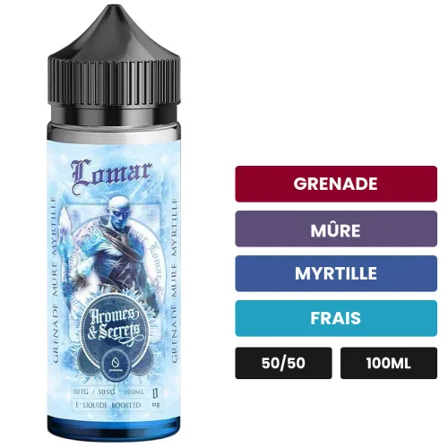E-liquide Lomar de Savourea, 100 ml, saveurs grenade, mûre, myrtille et 1 autre, sans nicotine — prêt à booster de nicotine.