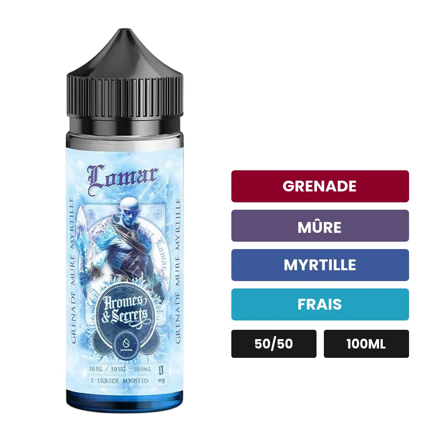E-liquide Lomar de Savourea, 100 ml, saveurs grenade, mûre, myrtille et 1 autre, sans nicotine — prêt à booster de nicotine.