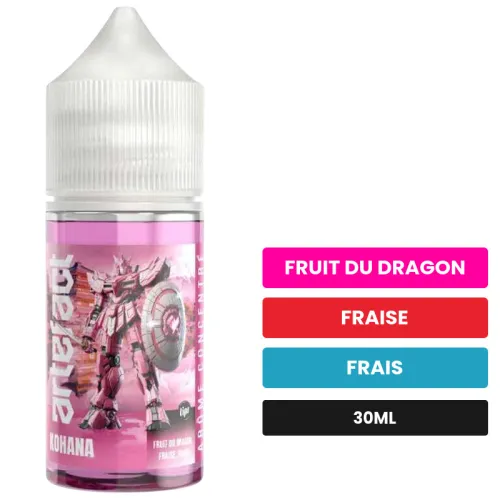 Arome concentre Kohana de Le French Liquide, 30 ml, saveurs fruit du dragon, fraise et frais, sans nicotine — arôme à diluer.