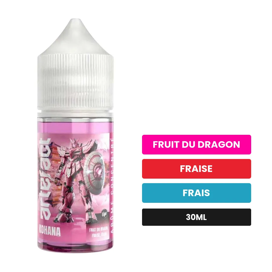 Arome concentre Kohana de Le French Liquide, 30 ml, saveurs fruit du dragon, fraise et frais, sans nicotine — arôme à diluer.
