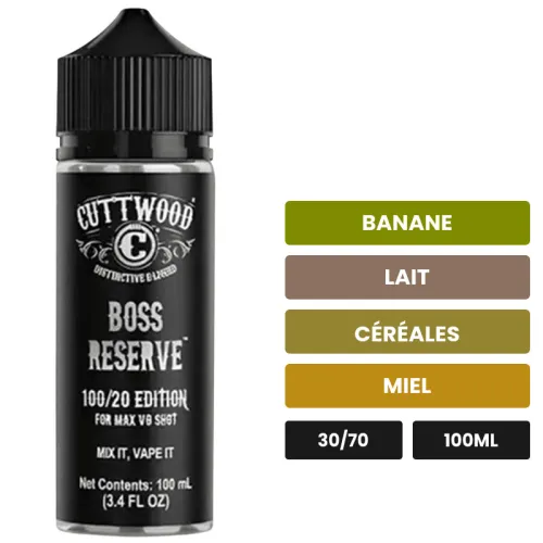 E-liquide Boss Reserve de Cuttwood, 100 ml, saveurs banane, lait, céréales et 1 autre, sans nicotine — prêt à booster de.