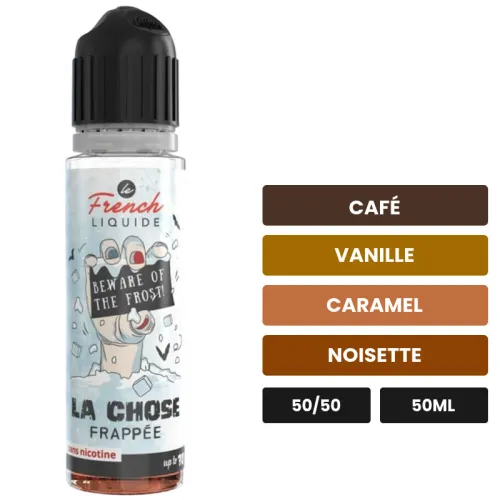 E-liquide La Chose Frappée de Le French Liquide, 50 ml, saveurs café, vanille, caramel et 2 autres.