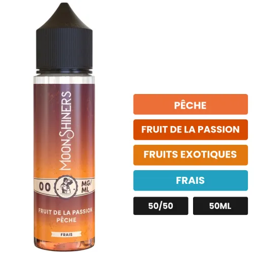 E-liquide Passion Pêche Frais de Le French Liquide, 50 ml, saveurs pêche, fruit de la passion, fruits exotiques et 1 autre.