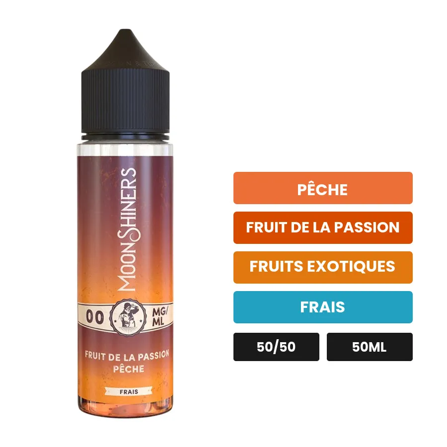 E-liquide Passion Pêche Frais de Le French Liquide, 50 ml, saveurs pêche, fruit de la passion, fruits exotiques et 1 autre.