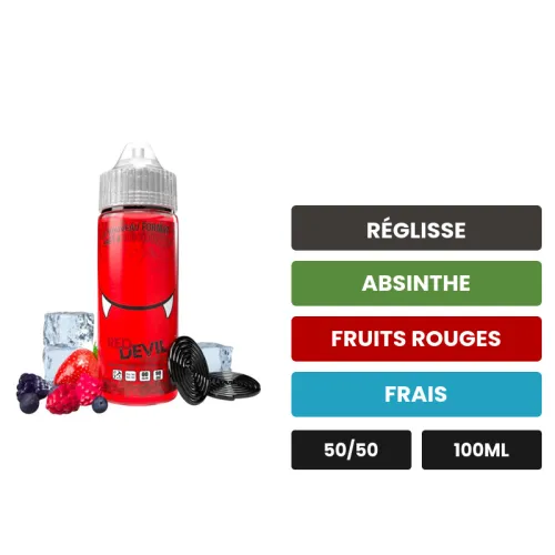 E-liquide Red Devil d'Avap, 100 ml, saveurs réglisse, absinthe, fruits rouges et 1 autre, sans nicotine — prêt à booster de.