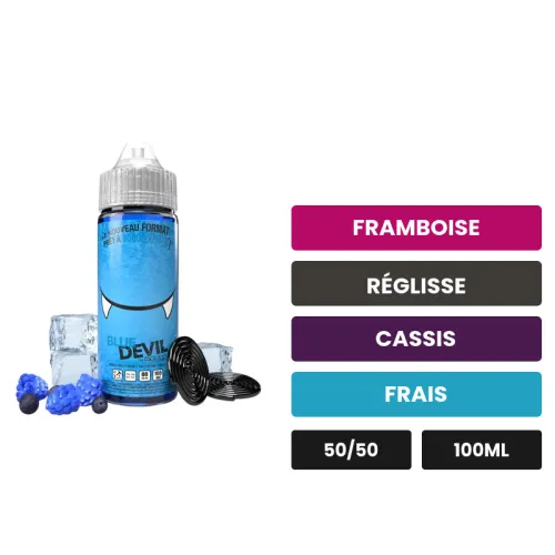 E-liquide Blue Devil d'Avap, 100 ml, saveurs framboise, réglisse, cassis et 1 autre, sans nicotine — prêt à booster de.