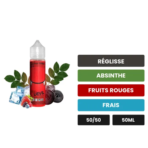 E-liquide Red Devil d'Avap, 50 ml, saveurs réglisse, absinthe, fruits rouges et 1 autre, sans nicotine — prêt à booster de.
