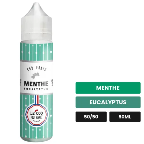 E-liquide Menthe Eucalyptus de Le Coq Qui Vape, 50 ml, saveurs menthe et eucalyptus.