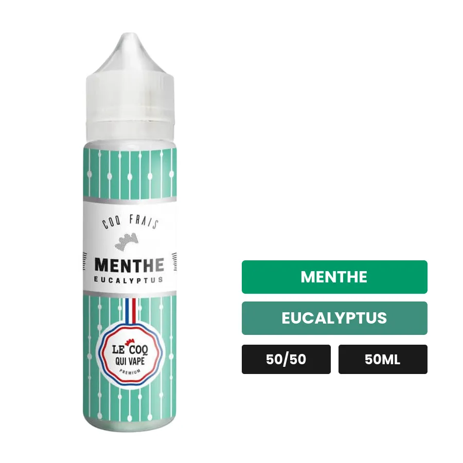 E-liquide Menthe Eucalyptus de Le Coq Qui Vape, 50 ml, saveurs menthe et eucalyptus.