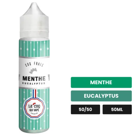 E-liquide Menthe Eucalyptus de Le Coq Qui Vape, 50 ml, saveurs menthe et eucalyptus.