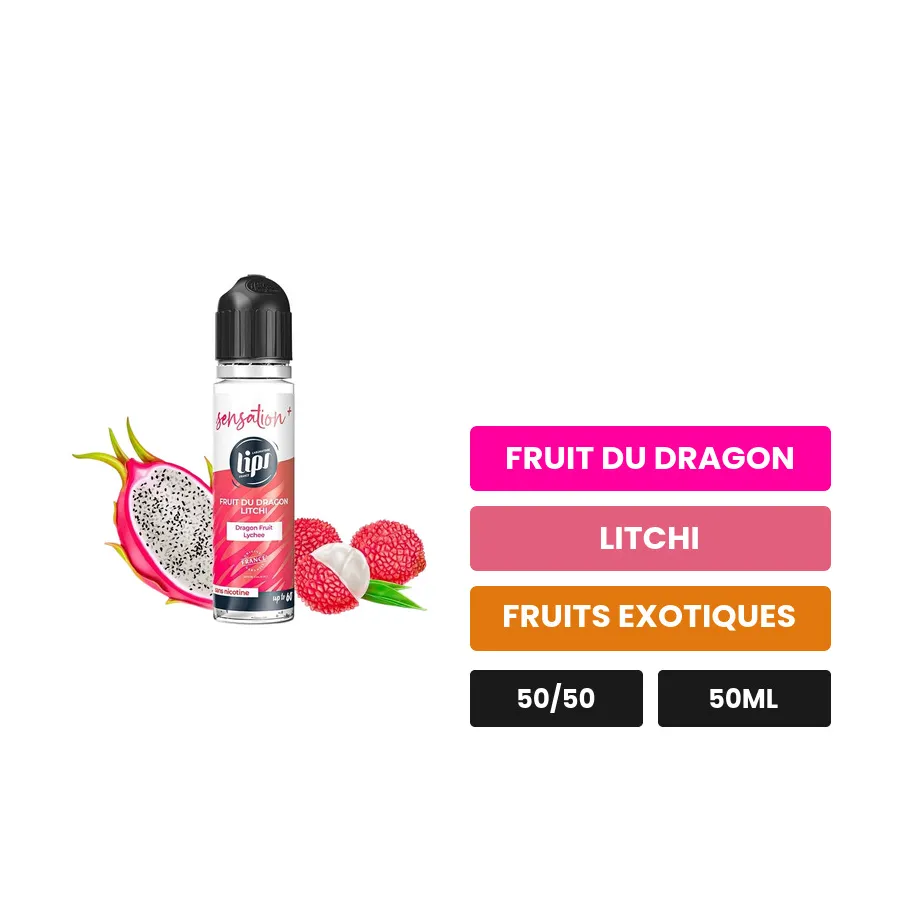 E-liquide Fruit Du Dragon Litchi de Le French Liquide, 50 ml, saveurs fruit du dragon, litchi et fruits exotiques, sans.