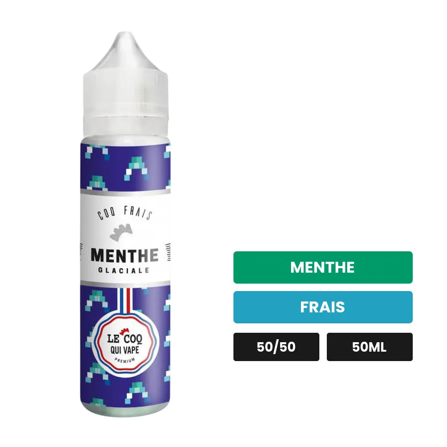 E-liquide Menthe Glaciale de Le Coq Qui Vape, 50 ml, saveurs menthe et frais.