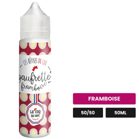E-liquide Gaufrette Framboise de Le Coq Qui Vape, 50 ml, saveur framboise, sans nicotine — prêt à booster de nicotine.