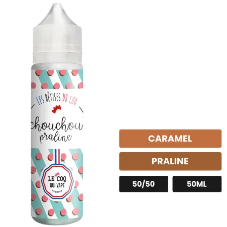 E-liquide Chouchou Praline de Le Coq Qui Vape, 50 ml, saveurs caramel et praline.