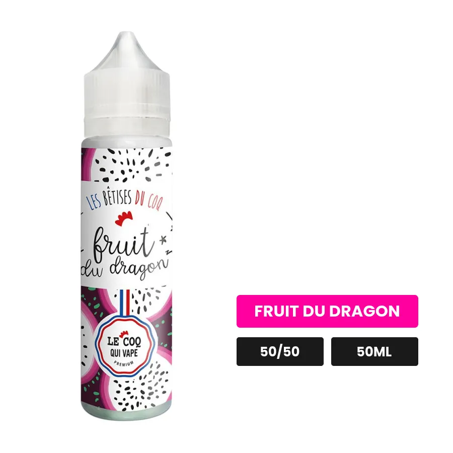 E-liquide Fruit Du Dragon de Le Coq Qui Vape, 50 ml, saveur fruit du dragon, sans nicotine — prêt à booster de nicotine.