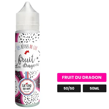 E-liquide Fruit Du Dragon de Le Coq Qui Vape, 50 ml, saveur fruit du dragon, sans nicotine — prêt à booster de nicotine.