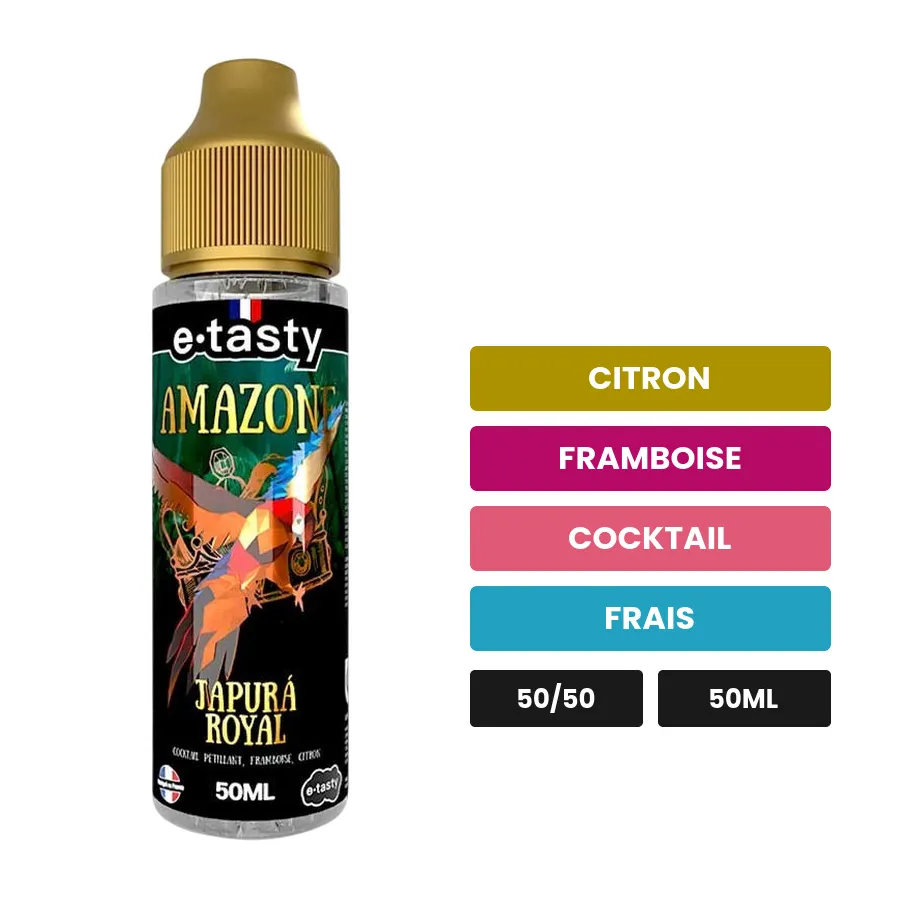 E-liquide Japura Royal d'E.Tasty, 50 ml, saveurs citron, framboise, cocktail et 1 autre, sans nicotine — prêt à booster de.