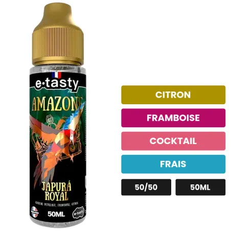 E-liquide Japura Royal d'E.Tasty, 50 ml, saveurs citron, framboise, cocktail et 1 autre, sans nicotine — prêt à booster de.