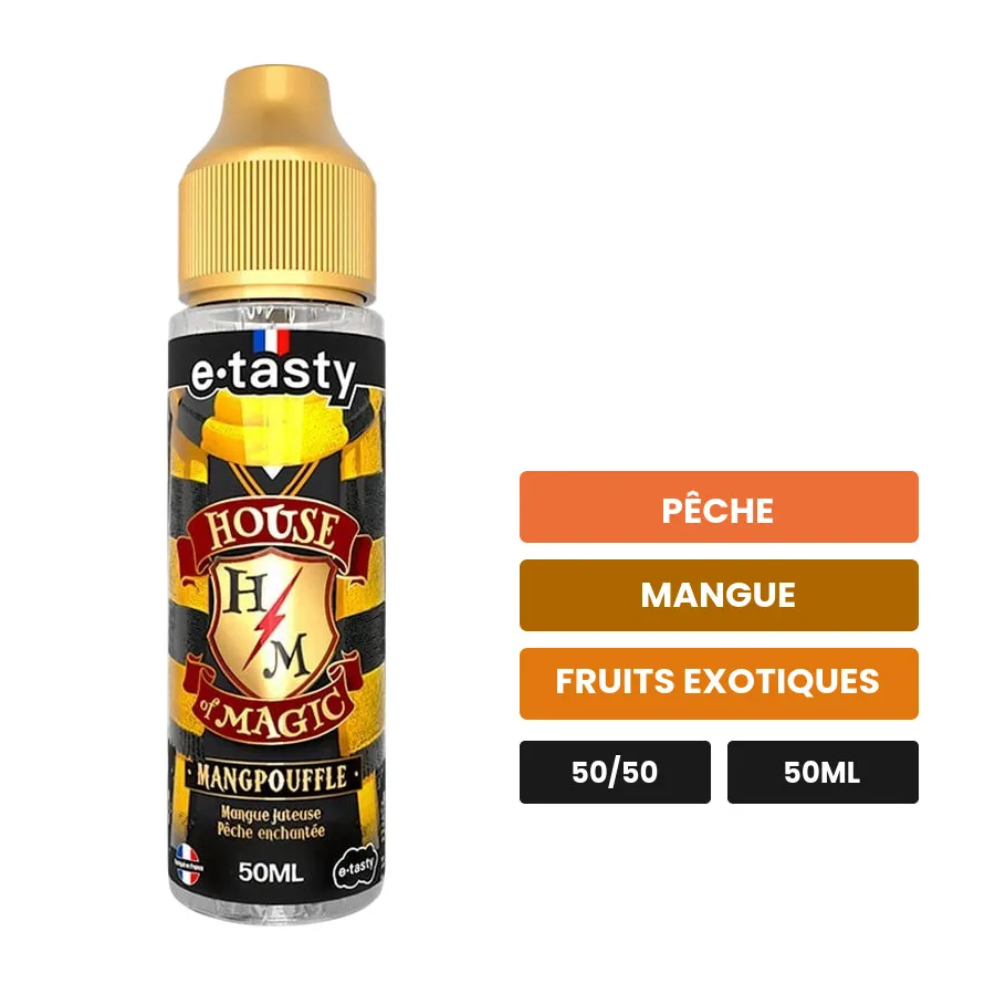 E-liquide Mangpouffle d'E.Tasty, 50 ml, saveurs pêche, mangue et fruits exotiques.
