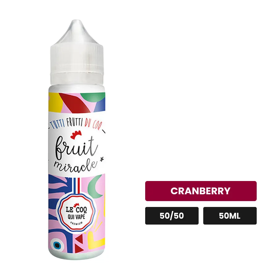 E-liquide Fruit Miracle de Le Coq Qui Vape, 50 ml, saveur cranberry, sans nicotine — prêt à booster de nicotine.
