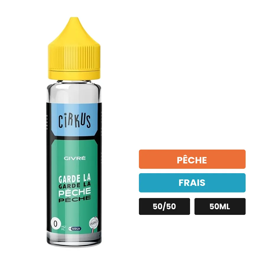 E-liquide Garde la Pêche de Vincent dans les vapes, 50 ml, saveurs pêche et frais.