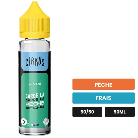 E-liquide Garde la Pêche de Vincent dans les vapes, 50 ml, saveurs pêche et frais.