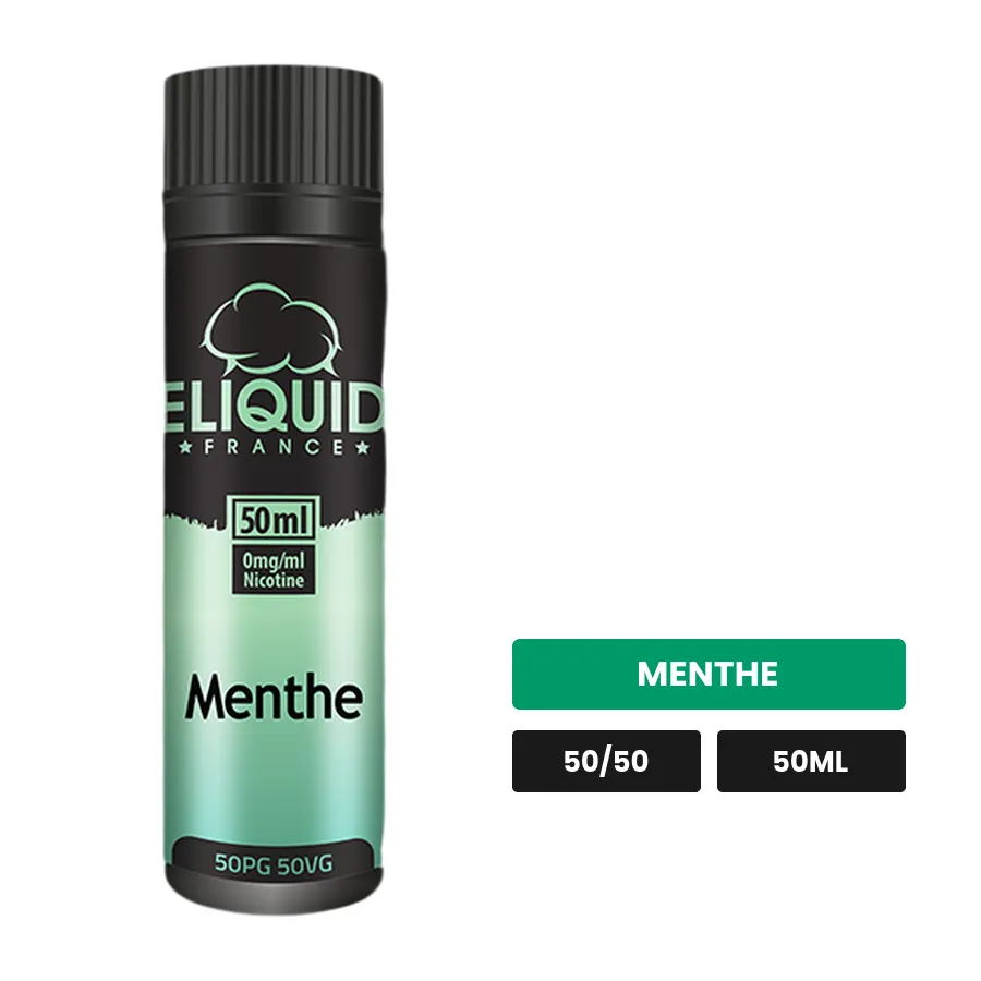 E-liquide Menthe d'Eliquid France, 50 ml, saveur menthe, sans nicotine — prêt à booster de nicotine.