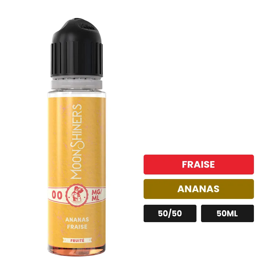E-liquide Ananas Fraise de Le French Liquide, 50 ml, saveurs fraise et ananas, sans nicotine — prêt à booster de nicotine.