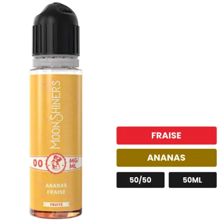 E-liquide Ananas Fraise de Le French Liquide, 50 ml, saveurs fraise et ananas, sans nicotine — prêt à booster de nicotine.