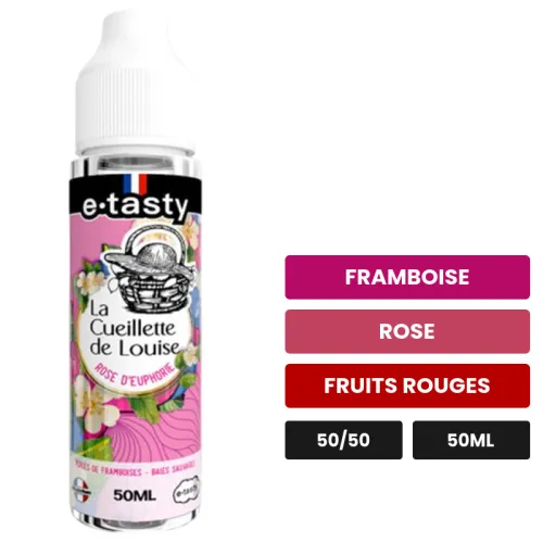E-liquide Rose d'Euphorie d'E.Tasty, 50 ml, saveurs framboise, rose et fruits rouges, sans nicotine — prêt à booster de.