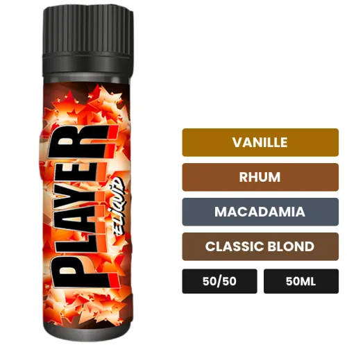E-liquide Player d'Eliquid France, 50 ml, saveurs vanille, rhum, macadamia et 1 autre.