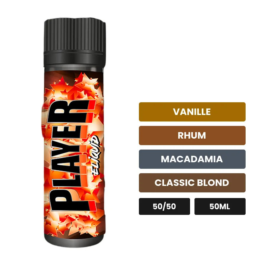 E-liquide Player d'Eliquid France, 50 ml, saveurs vanille, rhum, macadamia et 1 autre.