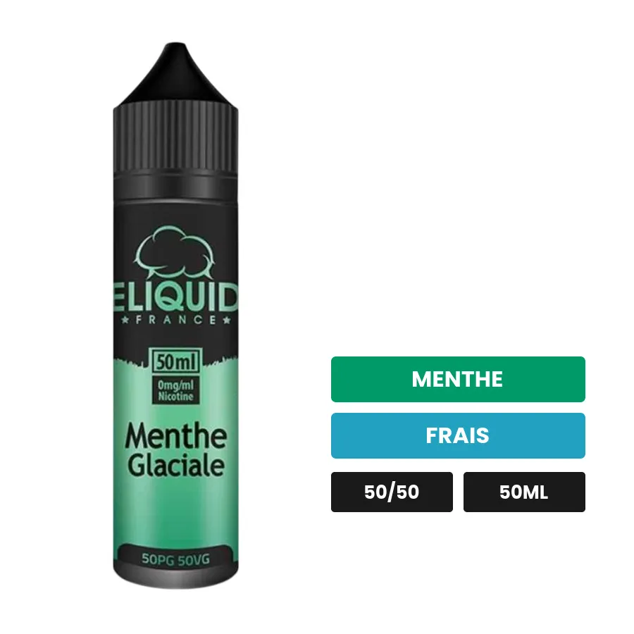 E-liquide Menthe Glaciale d'Eliquid France, 50 ml, saveurs menthe et frais, sans nicotine — prêt à booster de nicotine.